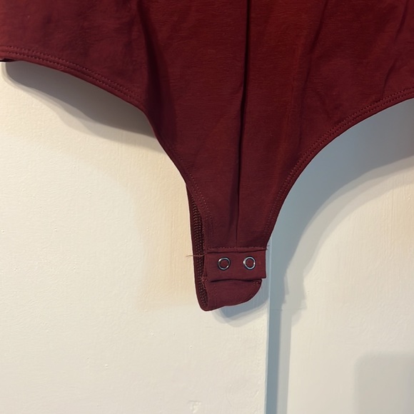 Express Burgundy long sleeve low cut body suit - Picture 3 of 5
